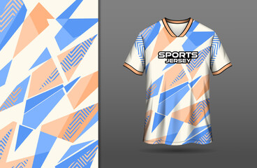 Sport jersey design with blue and orange geometric background