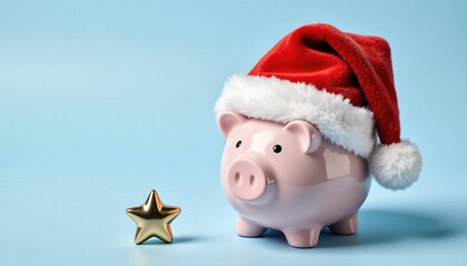 Playful Piggy Bank in Santa Hat with Christmas Star Decoration