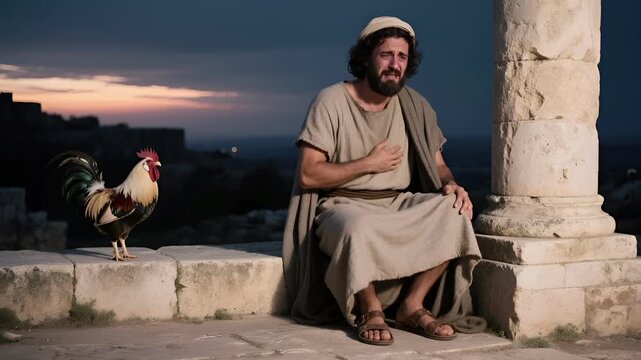 Peter Denies Jesus Three Times Before the Rooster Crows