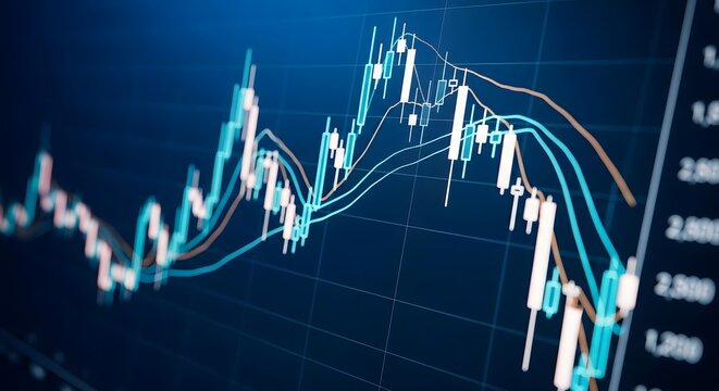 Financial stock market graph with candlestick chart - Powered by Adobe