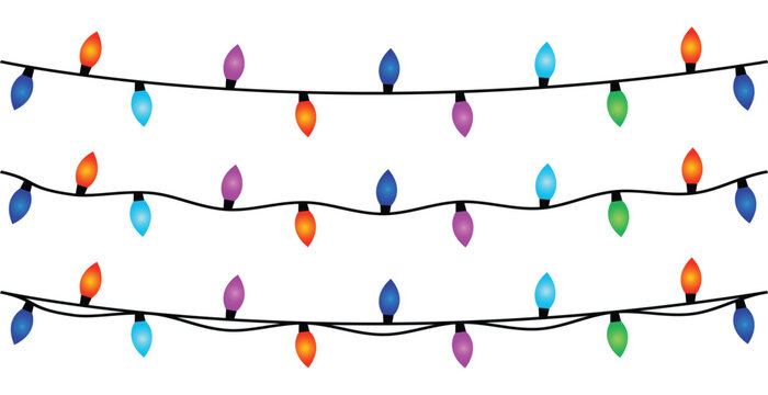 Christmas lights, Colorful bulbs, Rainbow Christmas Lights, Christmas Lights Isolated on Transparent Background 