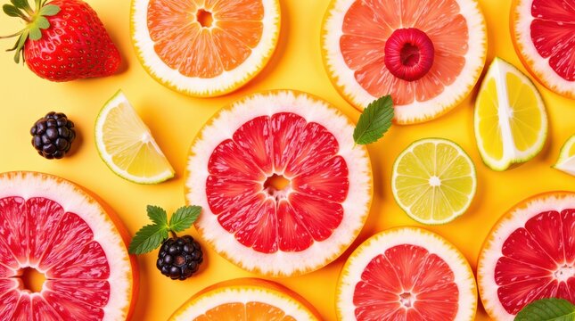 Vibrant Citrus Fruits - A Colorful and Refreshing Display.