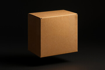 Floating Cardboard Shipping Box on Dark Minimal Background
