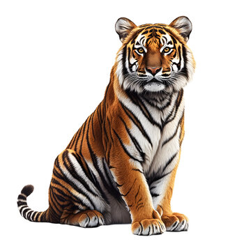 Majestic bengal tiger sitting proudly isolated on transparent background