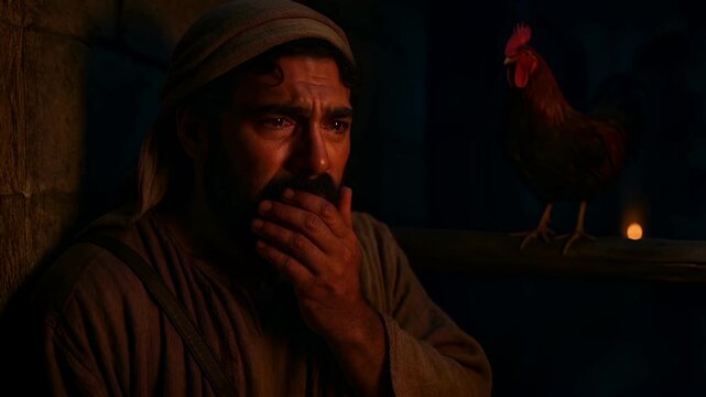 Peter Denies Jesus Three Times Before the Rooster Crows