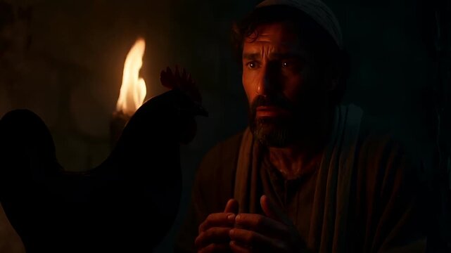 Peter Denies Jesus Three Times Before the Rooster Crows