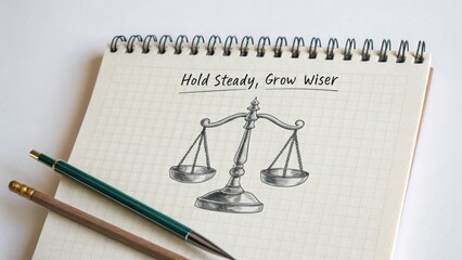 Sketched scale on notepad representing balance and mindful thoughts