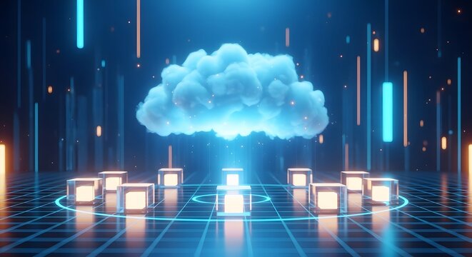 Futuristic digital cloud computing data center technology - Powered by Adobe