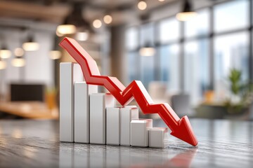 Red arrow on a bar graph illustrates significant financial market decline.