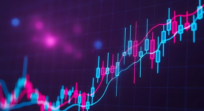 Glowing stock market candlestick chart with upward trend