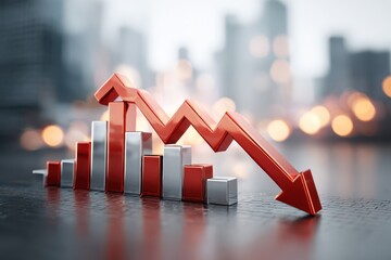 Dramatic red arrow illustrating a significant economic downturn and business decline.