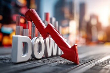 Sharp red arrow piercing through 'DOWN' text, symbolizing market decline and crisis.