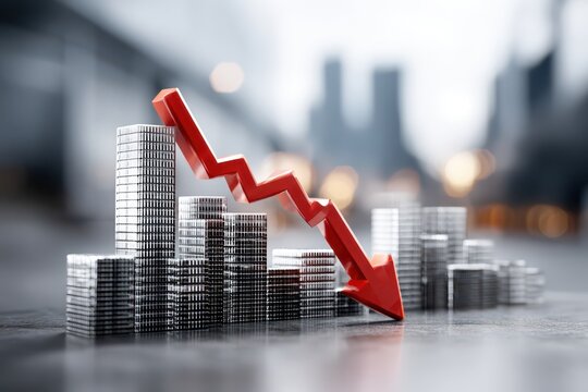Dramatic red arrow showing a steep financial market crash and economic crisis