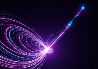 Futuristic glowing light particles forming digital stream path