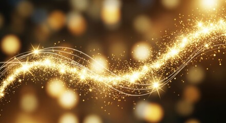 Dynamic golden light trails sparkle and shimmer creating an elegant, celebratory, and magical bokeh background perfect for festive occasions and luxury branding