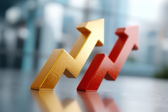 Golden and red arrows symbolizing business growth, finance, and success.