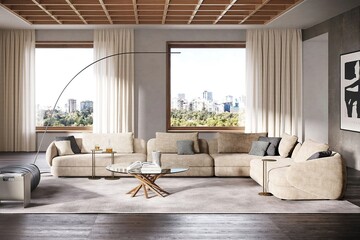 modern apartment living room interior, 3d render