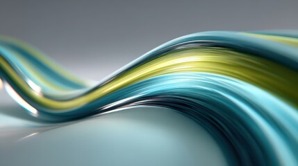 Abstract smooth wave of teal, green, and light blue color on a bright grey background creating a smooth, dynamic, flowing visual with a calming feel and an organic appearance.