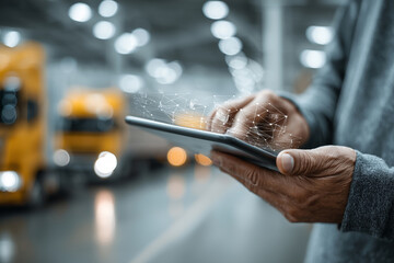 Logistics manager overseeing digital supply coordination in warehouse