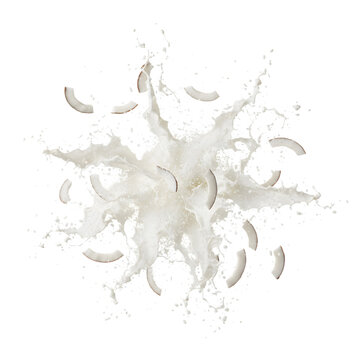 Explosion of Coconut Milk with Splash and Coconut Pieces Falling