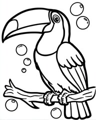 Obraz premium Outlined Tropical Bird Illustration with Bubbles for Kids' Activities and Creative Art Projects.