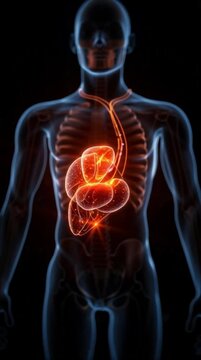 Stunning animated glowing human anatomy visuals depicting liver and body systems