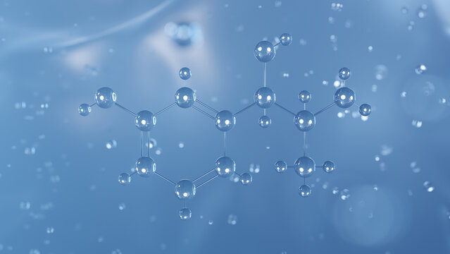 metaraminol molecular structure, 3d model molecule, vasopressor agent structural chemical formula view from a microscope