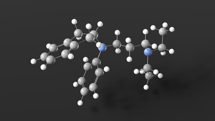 aprindine molecule 3d, molecular structure, ball and stick model, structural chemical formula antiarrhythmic agent