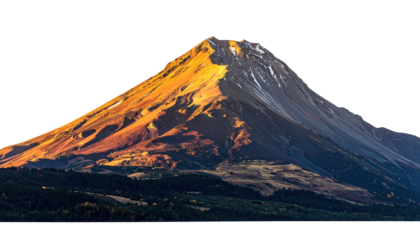 Majestic Mountain Peak at Sunset with Snow-Capped Summit and Vibrant Orange Sky