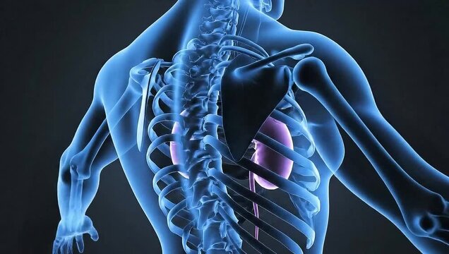 Rotating 3D transparent body with glowing kidneys
