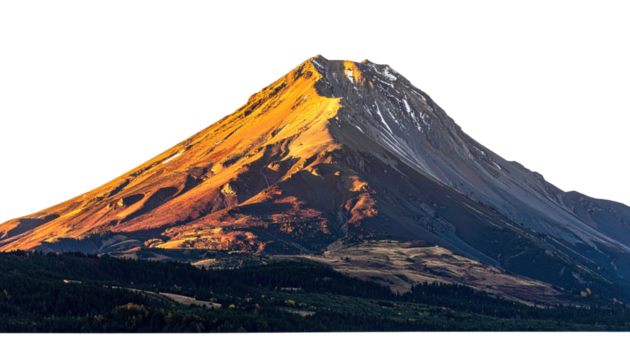 Majestic Mountain Peak at Sunset with Snow-Capped Summit and Vibrant Orange Sky