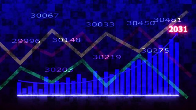 2031 Business growth graph concept in allusive graph chart showing marketing sales profit increasing to future target.Business growth graph concept in allusive graph chart showing marketing sales