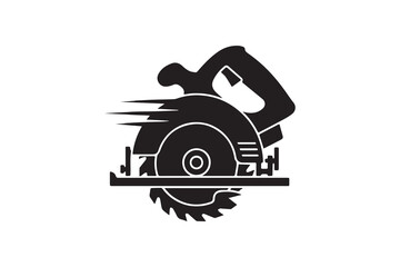 Industrial circular saw silhouette with white background