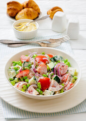 creamy tomato cucumber edamame bean onion salad