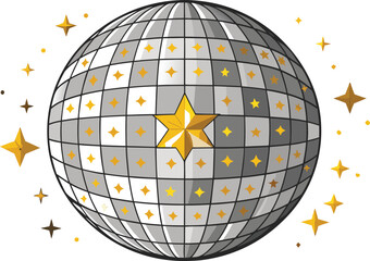 Glamorous disco ball with sparkling golden stars for festive party
