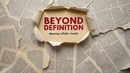 Torn dictionary pages revealing the words Beyond Definition