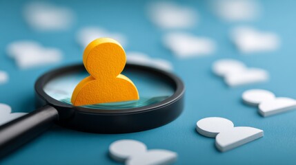 Magnifying Glass on Yellow Person Icon Among White Icons Talent Search Concept, Talent Acquisition, Recruitment