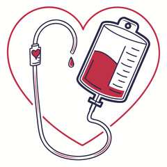 Blood bag with heart for blood donation concept