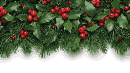 Christmas decoration vector. Christmas tree border with holly berries.