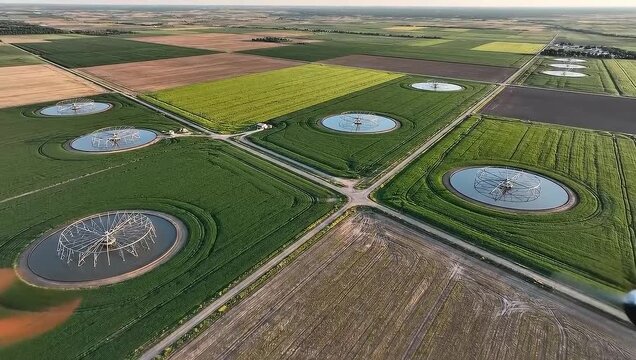 Top-down aerial of colorful agricultural fields pattern