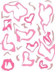 Pink abstract shapes on a clean white background.
