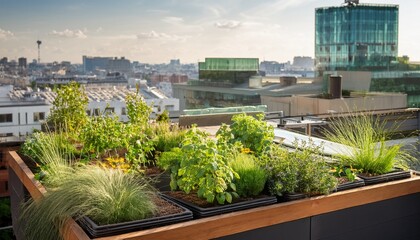 Fototapeta premium urban eco friendly garden promotes green living on rooftops generative ai