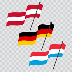 Austria, Germany and Luxembourg national flags, vector illustration.