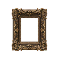 Ornate Antique Gilded Picture Frame with Intricate Carvings on Black Background Isolated Empty Space for Artwork