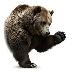 Obraz premium Grizzly bear standing on hind legs with paw raised in defensive pose