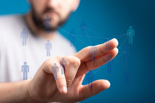 Concept of social network, teamwork, connection between people. Digital transformation, networking and global c