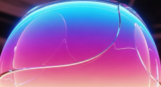 Captivating abstract sphere glows with vibrant neon gradients of blue, purple, and pink, reflecting light for a modern, futuristic, and dynamic visual.