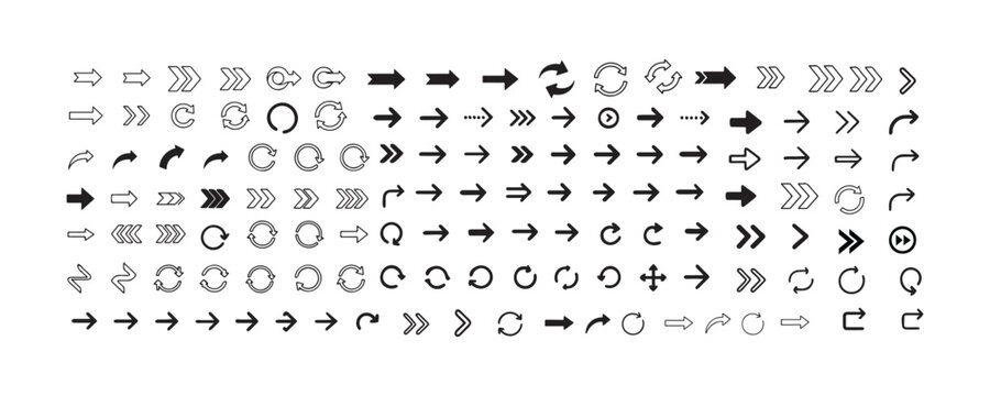 Collection of different style arrow vector set orientation sign elements for user interface and design