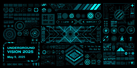 Futuristic neon blue digital interface displaying underground vision 2025 data and graphics © Lolita