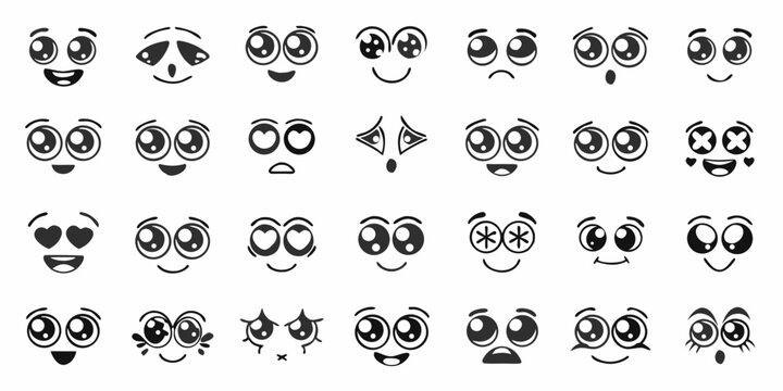 Collection of diverse cartoon eyes and mouth expressions for animation and emoticons